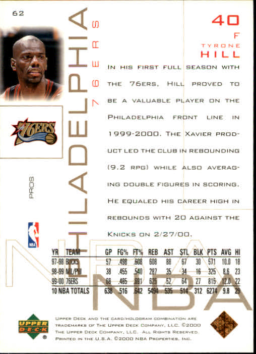 2000-01 Upper Deck Pros and Prospects #62 Tyrone Hill back image