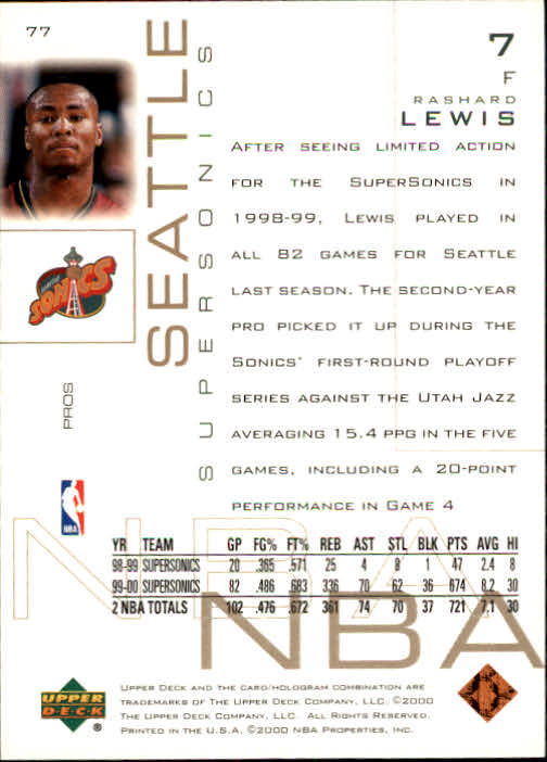 2000-01 Upper Deck Pros and Prospects #77 Rashard Lewis back image