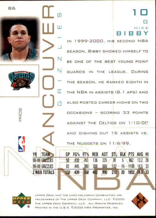 2000-01 Upper Deck Pros and Prospects #86 Mike Bibby back image