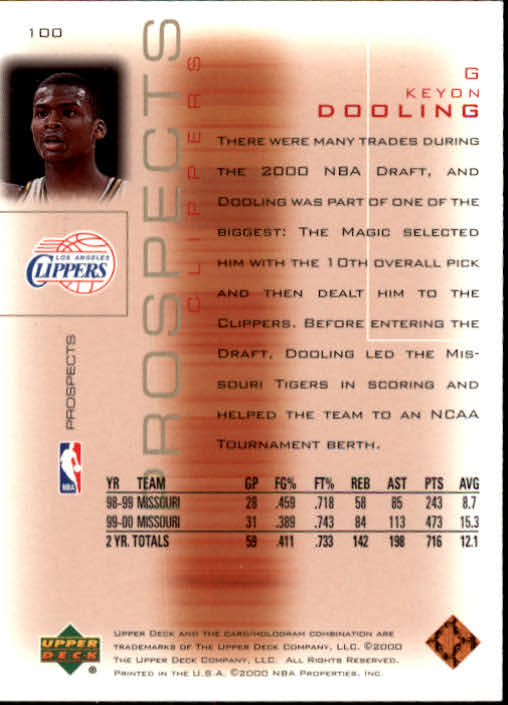 2000-01 Upper Deck Pros and Prospects #100 Keyon Dooling RC back image