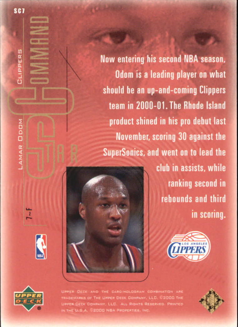2000-01 Upper Deck Pros and Prospects Star Command #SC7 Lamar Odom back image