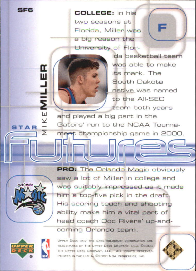 2000-01 Upper Deck Pros and Prospects Star Futures #SF6 Mike Miller back image
