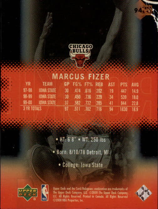 2000-01 Upper Deck Slam #94 Marcus Fizer/2500 RC back image