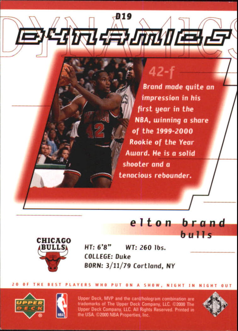 2000-01 Upper Deck MVP Dynamics #D19 Elton Brand back image