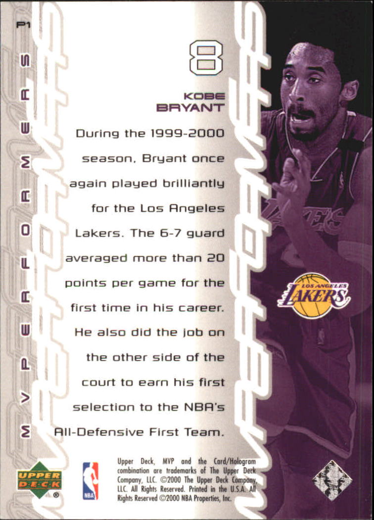 2000-01 Upper Deck MVP MVPerformers #P1 Kobe Bryant back image