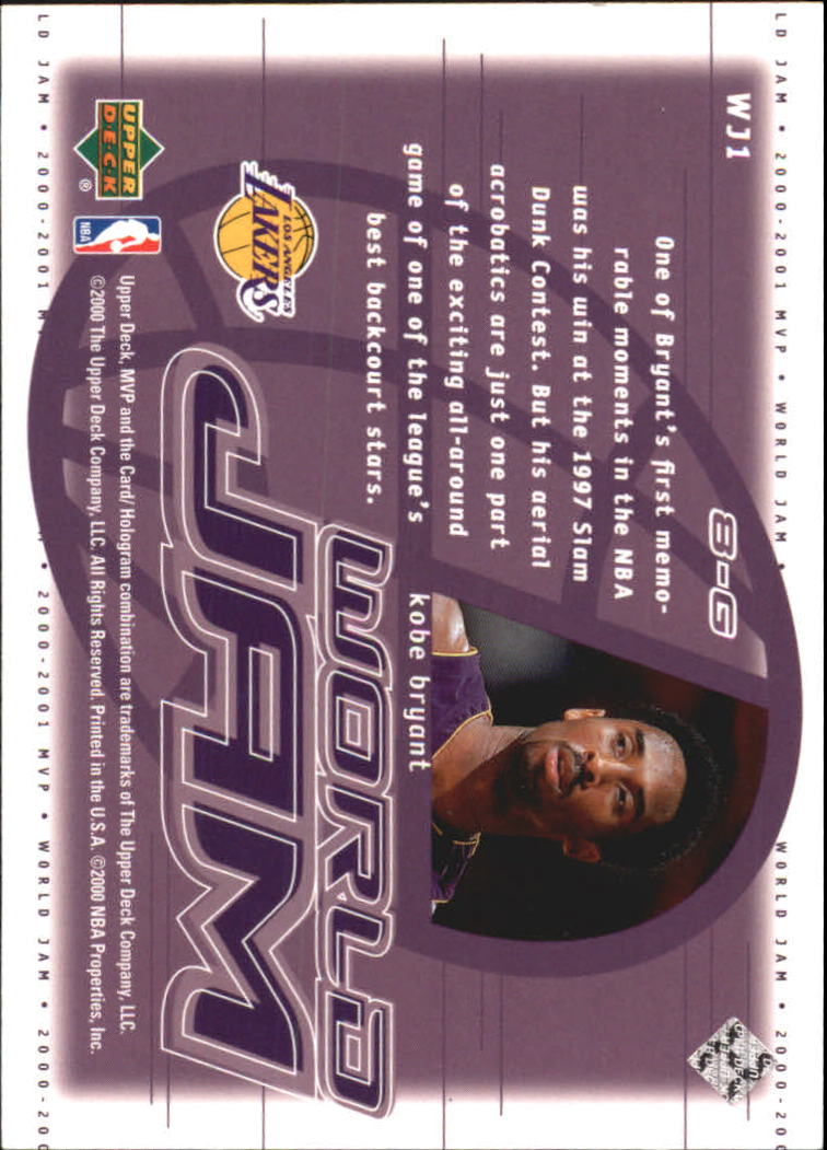 2000-01 Upper Deck MVP World Jam #WJ1 Kobe Bryant back image