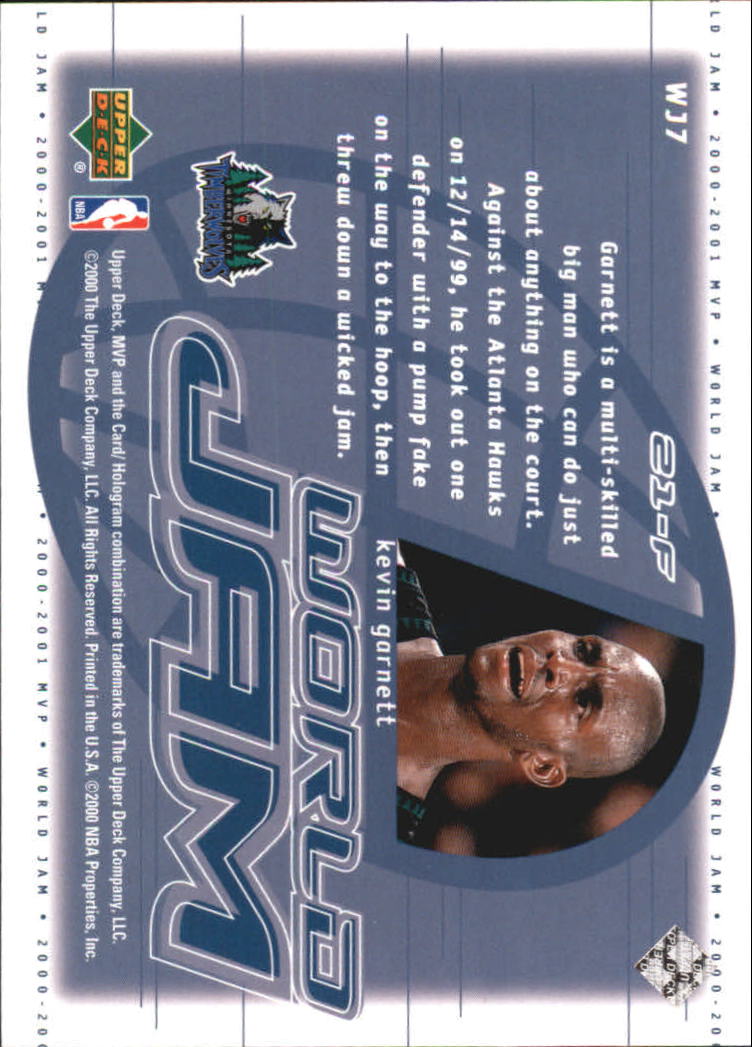 2000-01 Upper Deck MVP World Jam #WJ7 Kevin Garnett back image