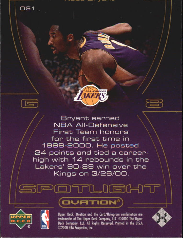 2000-01 Upper Deck Ovation Spotlight #OS1 Kobe Bryant back image