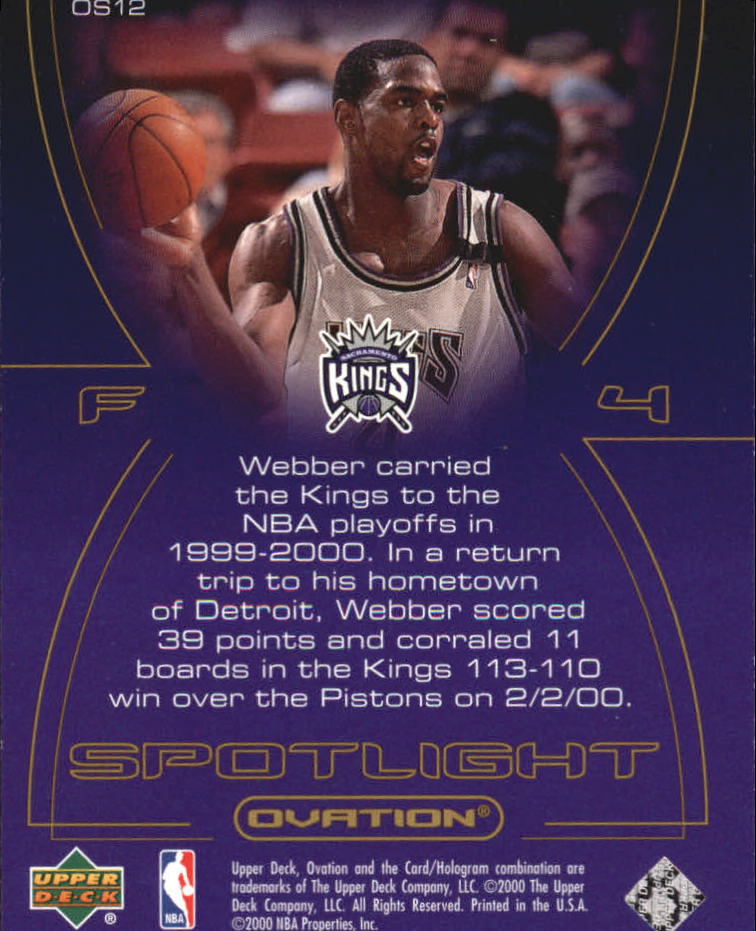 2000-01 Upper Deck Ovation Spotlight #OS12 Chris Webber back image