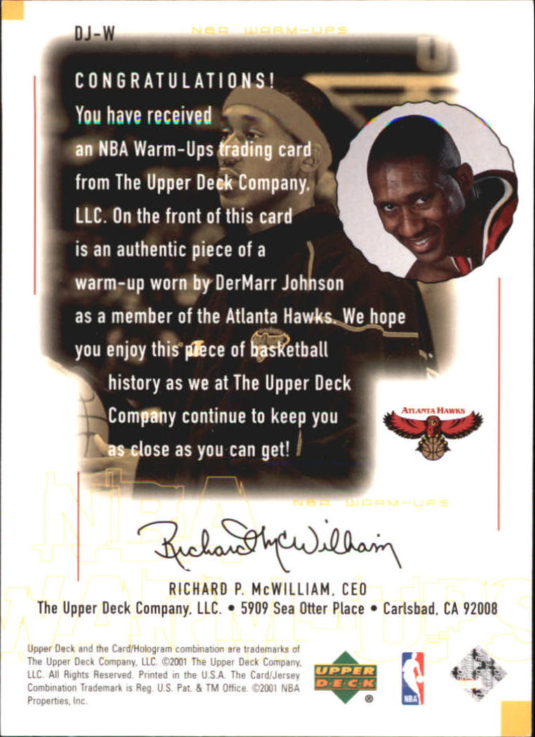 2000-01 Upper Deck Encore NBA Warm-Ups #DJW DerMarr Johnson back image
