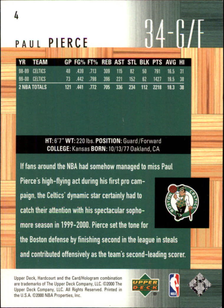 2000-01 Upper Deck Hardcourt #4 Paul Pierce back image