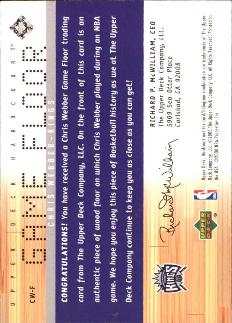 2000-01 Upper Deck Hardcourt Game Floor #CWF Chris Webber back image