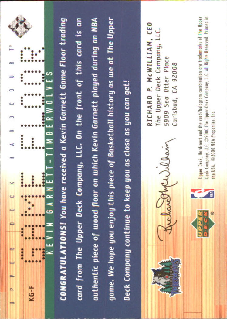2000-01 Upper Deck Hardcourt Game Floor #KGF Kevin Garnett back image