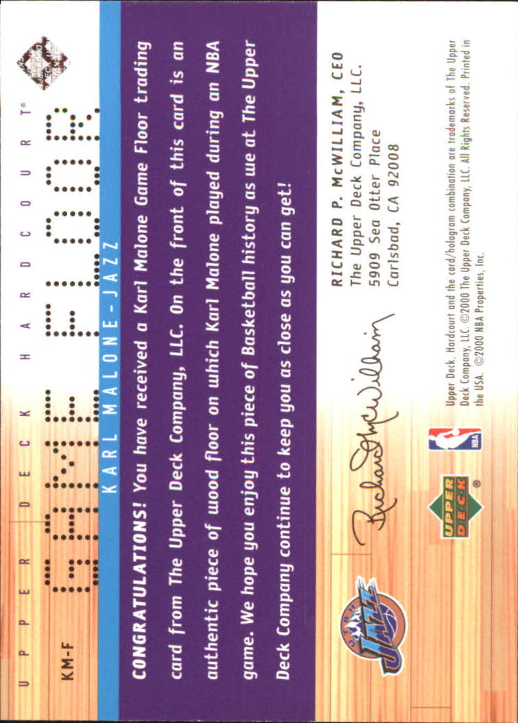 2000-01 Upper Deck Hardcourt Game Floor #KMF Karl Malone back image
