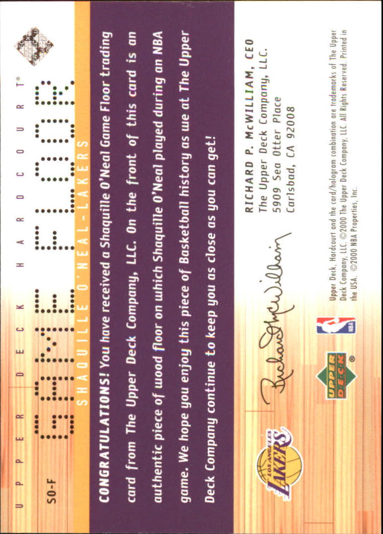 2000-01 Upper Deck Hardcourt Game Floor #SOF Shaquille O'Neal back image