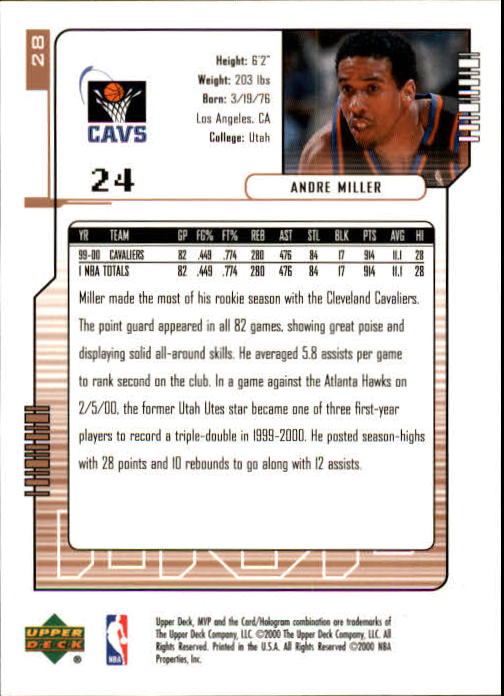 2000-01 Upper Deck MVP #28 Andre Miller back image