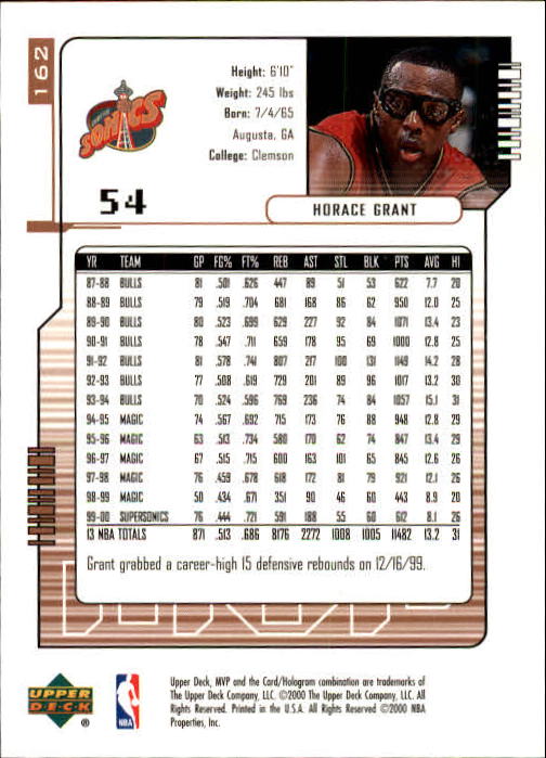 2000-01 Upper Deck MVP #162 Horace Grant back image