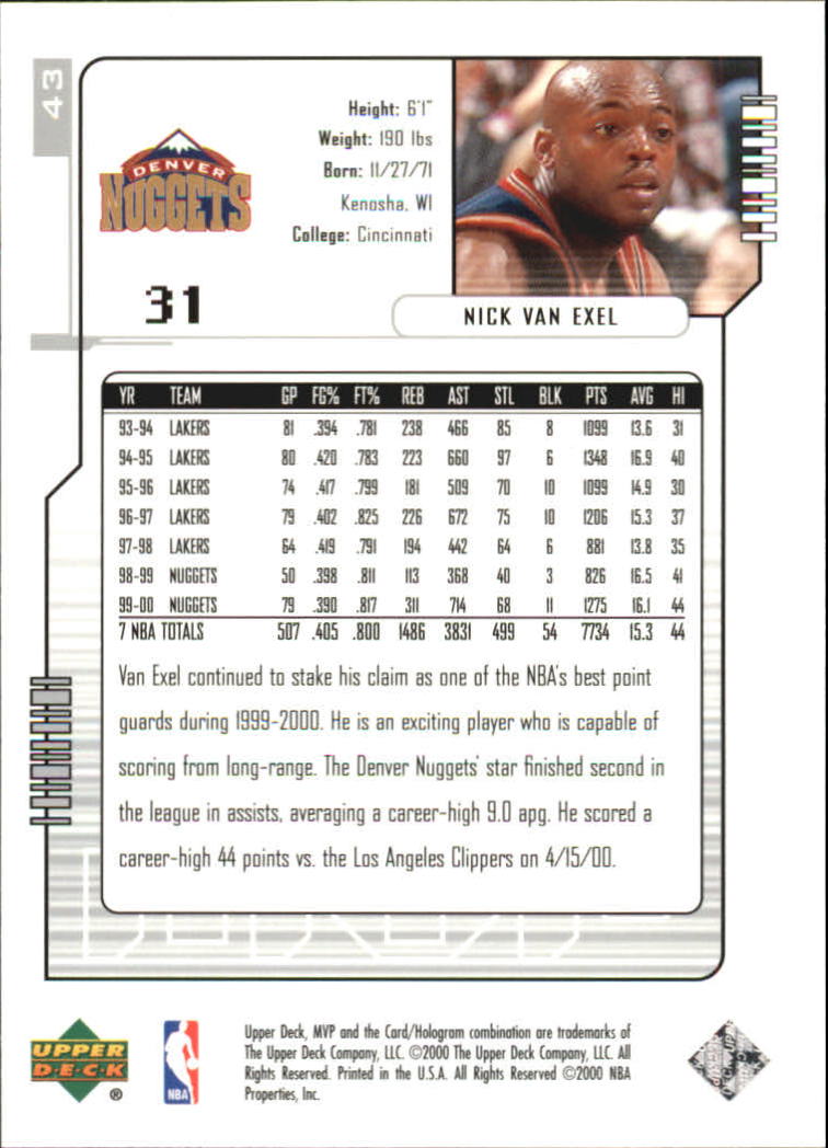 2000-01 Upper Deck MVP Basketball Silver Script Parallel Singles - You Choose - Bild 75 von 351