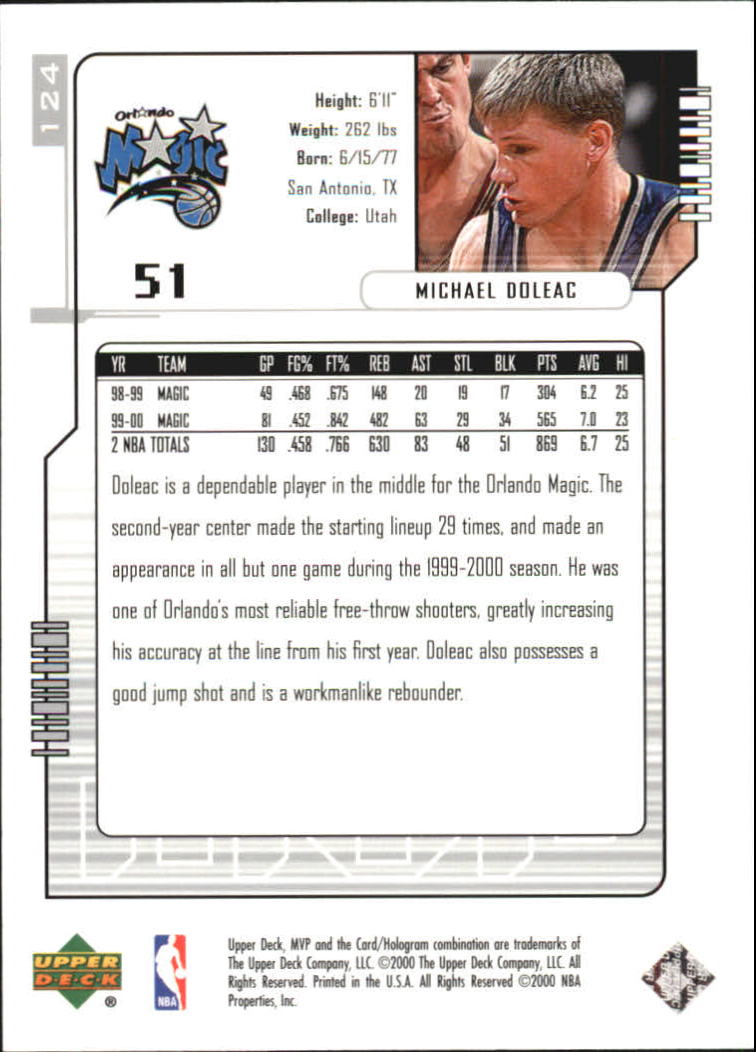 2000-01 Upper Deck MVP Silver Script #124 Michael Doleac back image