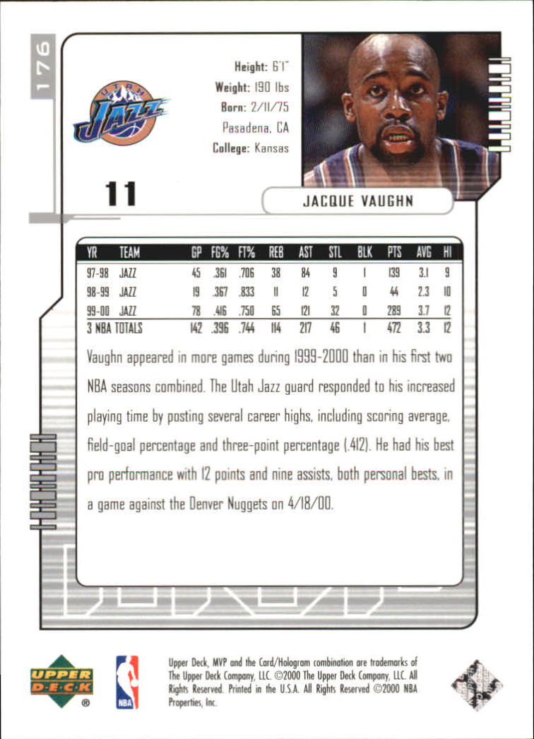 2000-01 Upper Deck MVP Silver Script #176 Jacque Vaughn back image
