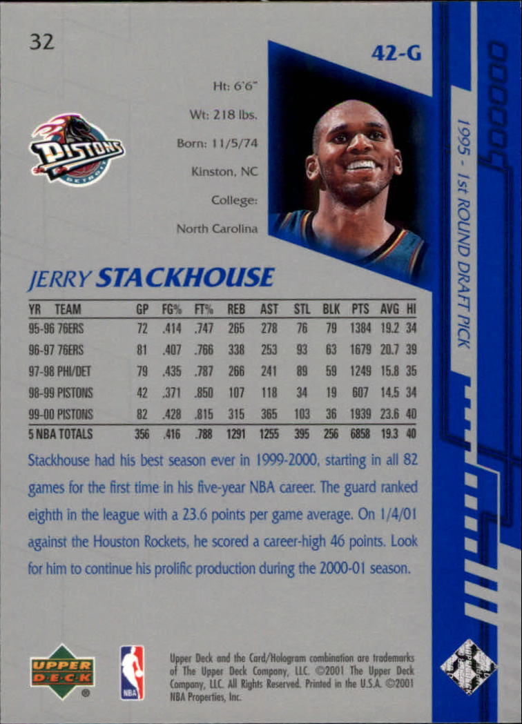 2000-01 Upper Deck Encore #32 Jerry Stackhouse back image