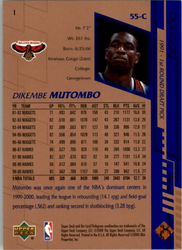 2000-01 Upper Deck #1 Dikembe Mutombo back image