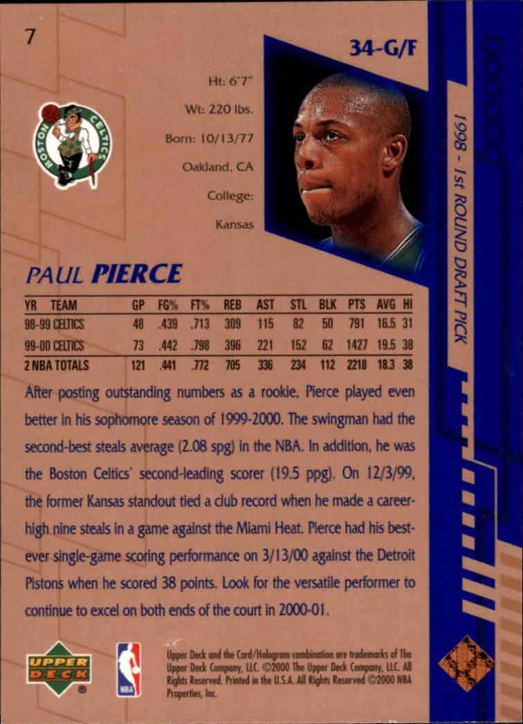 2000-01 Upper Deck #7 Paul Pierce back image