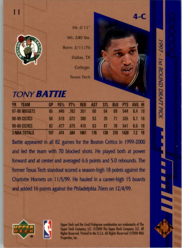 2000-01 Upper Deck #11 Tony Battie back image