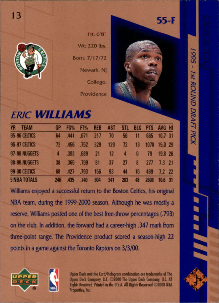 2000-01 Upper Deck #13 Eric Williams back image