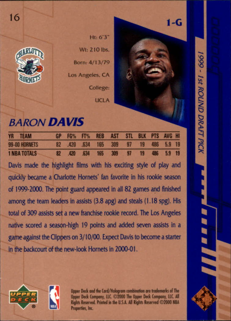 2000-01 Upper Deck #16 Baron Davis back image