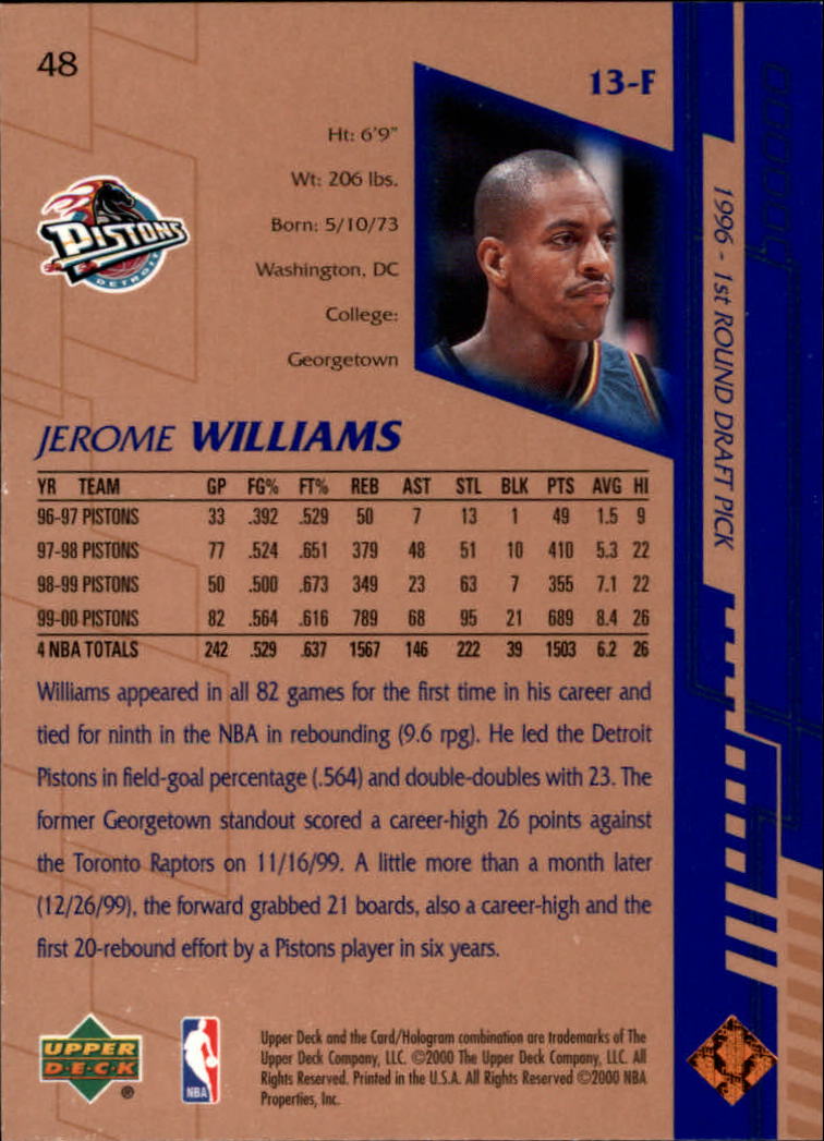 2000-01 Upper Deck #48 Jerome Williams back image