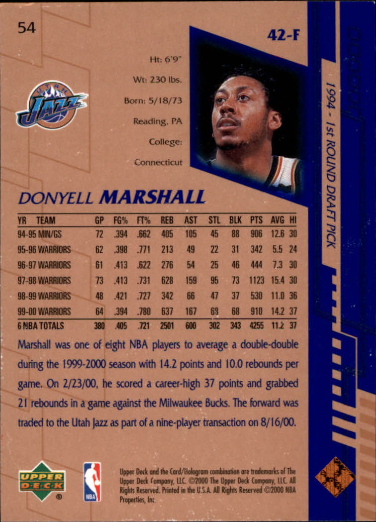 2000-01 Upper Deck #54 Donyell Marshall back image