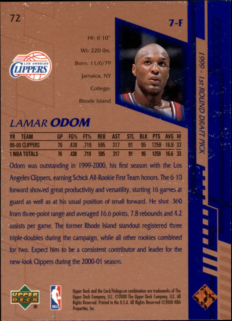 2000-01 Upper Deck #72 Lamar Odom back image