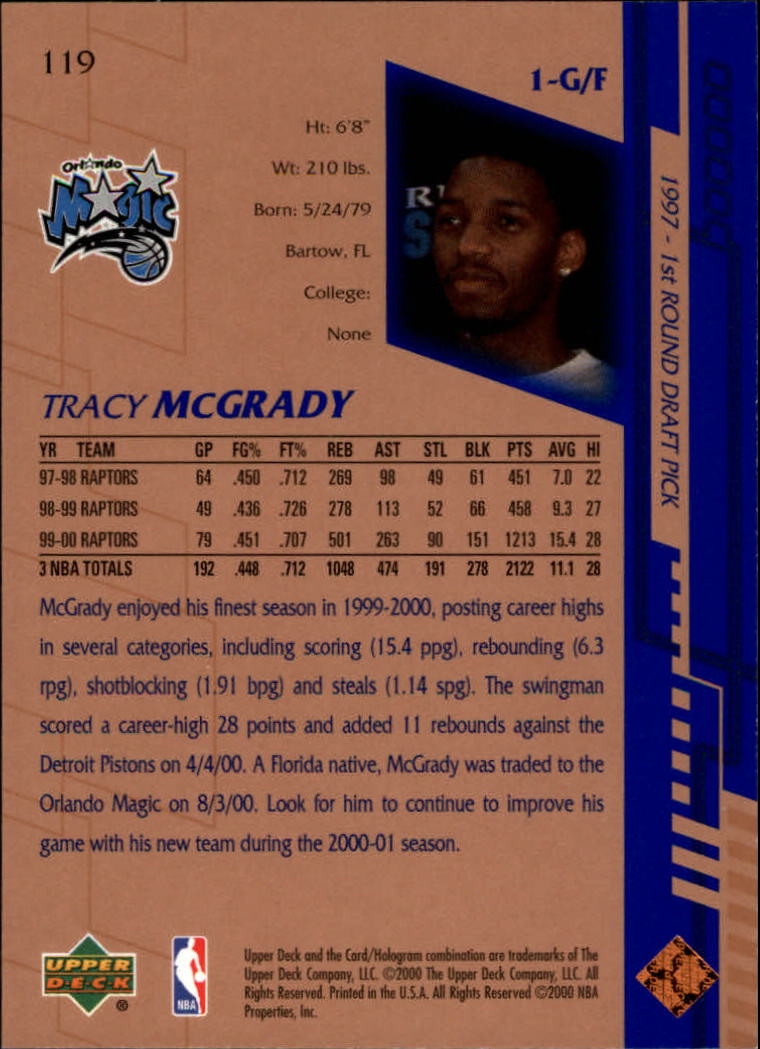 2000-01 Upper Deck #119 Tracy McGrady back image