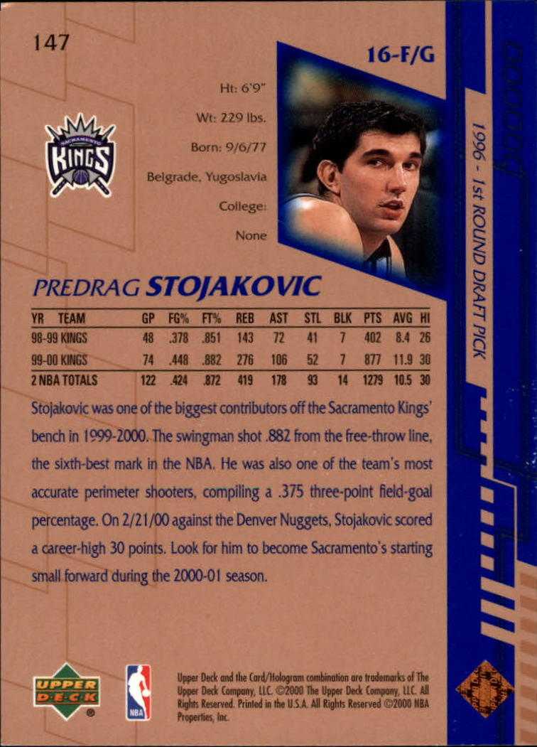 2000-01 Upper Deck #147 Peja Stojakovic back image