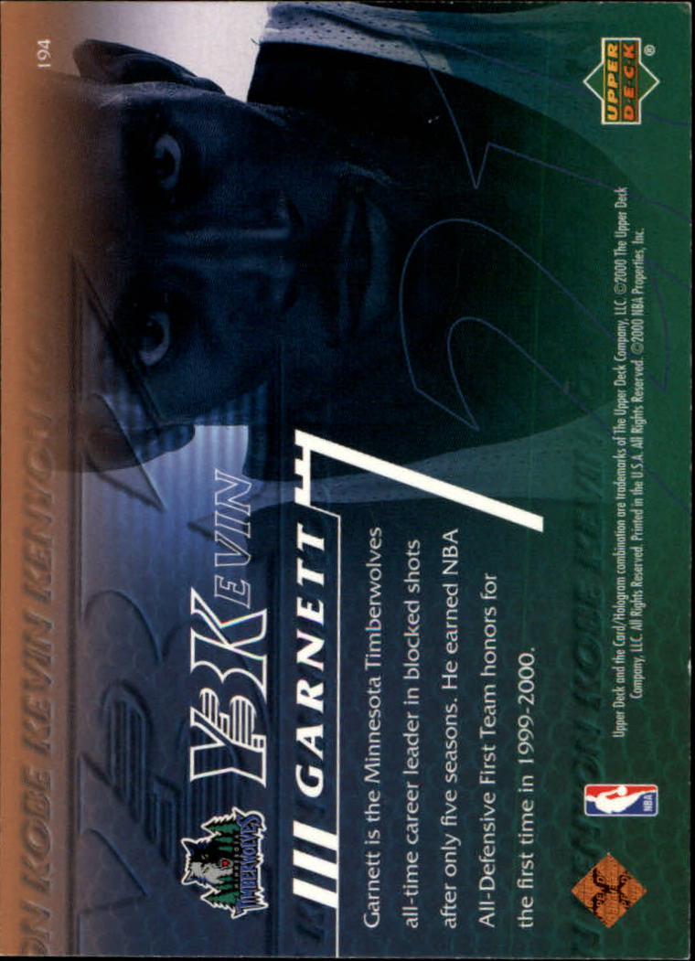 2000-01 Upper Deck #194 Kevin Garnett Y3K back image