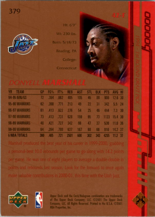 2000-01 Upper Deck #379 Donyell Marshall back image
