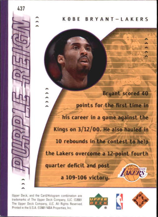2000-01 Upper Deck #437 Kobe Bryant PR back image
