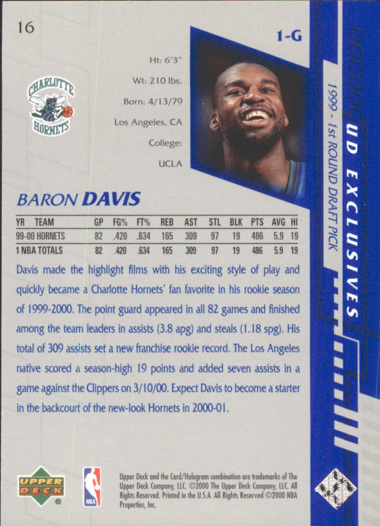 2000-01 Upper Deck Silver #16 Baron Davis back image