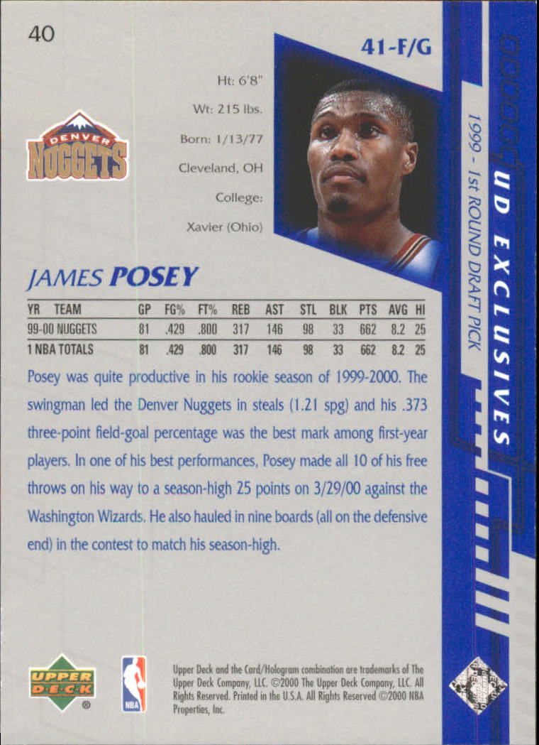 2000-01 Upper Deck Silver #40 James Posey back image