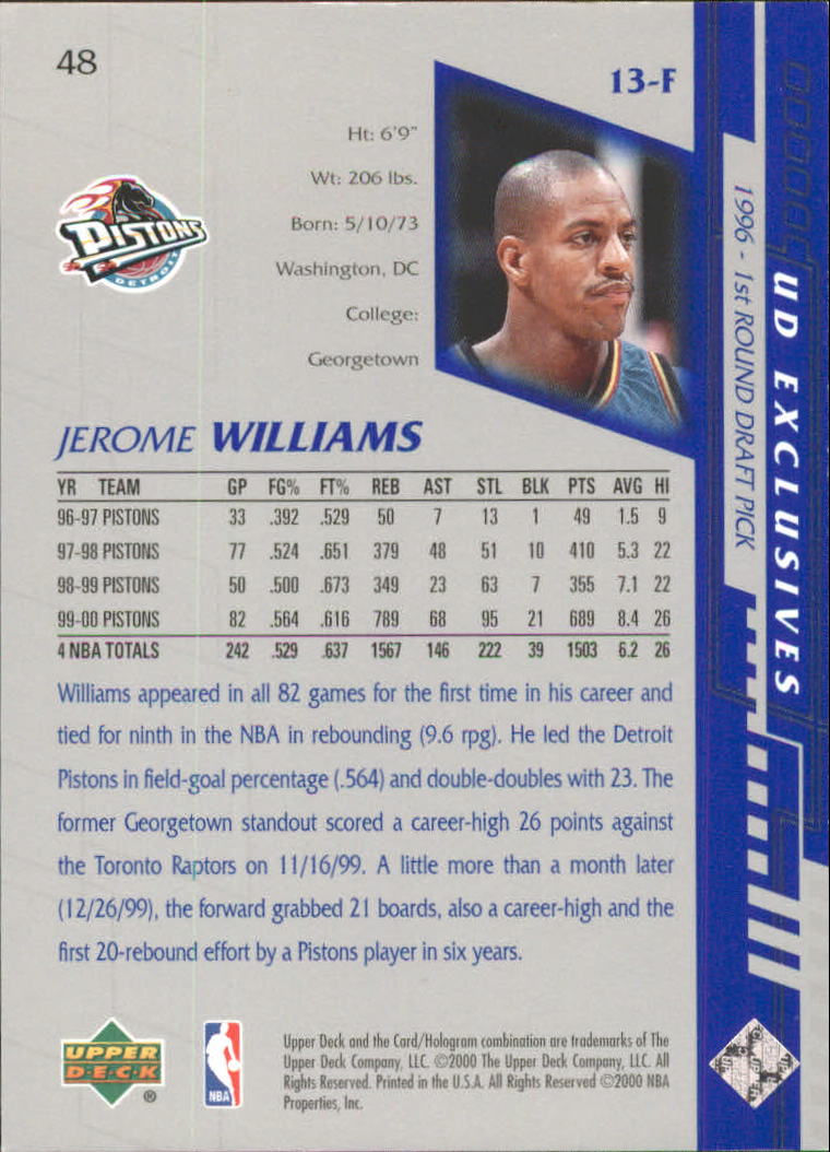 2000-01 Upper Deck Silver #48 Jerome Williams back image