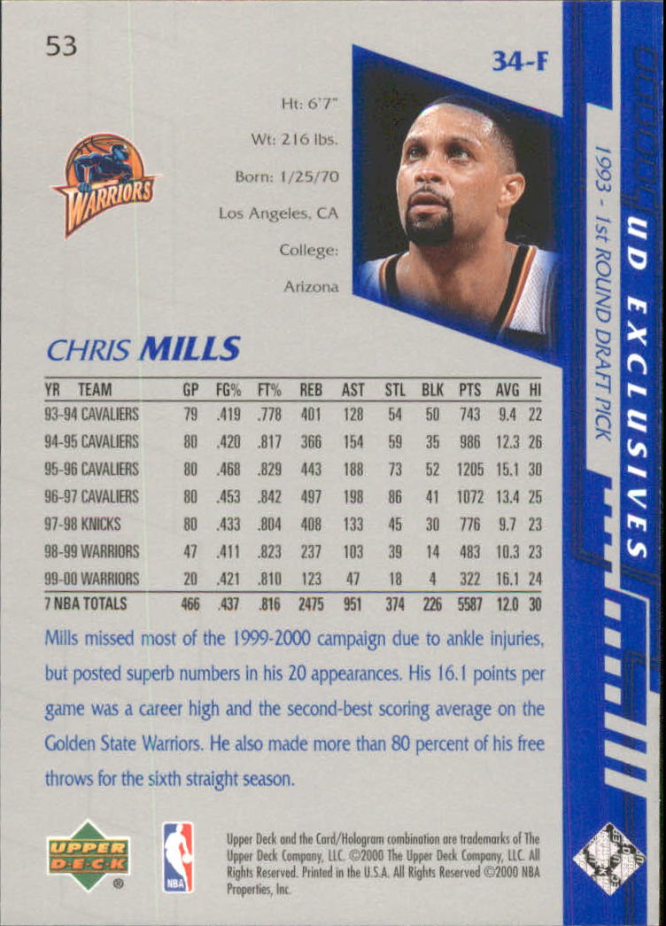 2000-01 Upper Deck Silver #53 Chris Mills back image