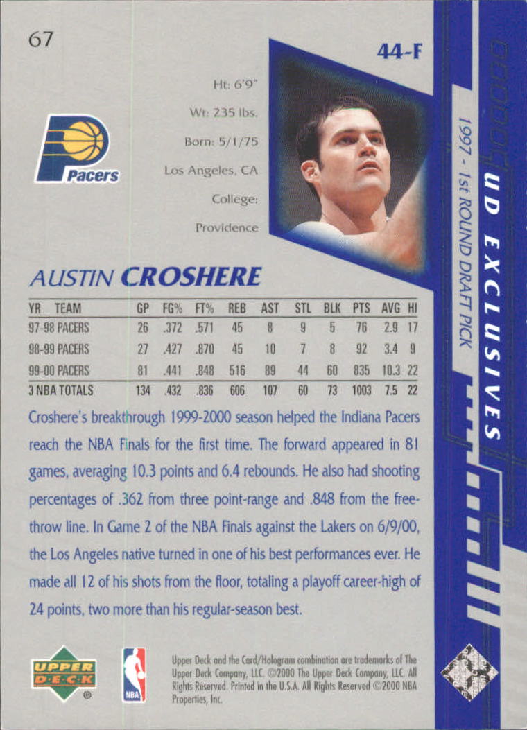 2000-01 Upper Deck Silver #67 Austin Croshere back image