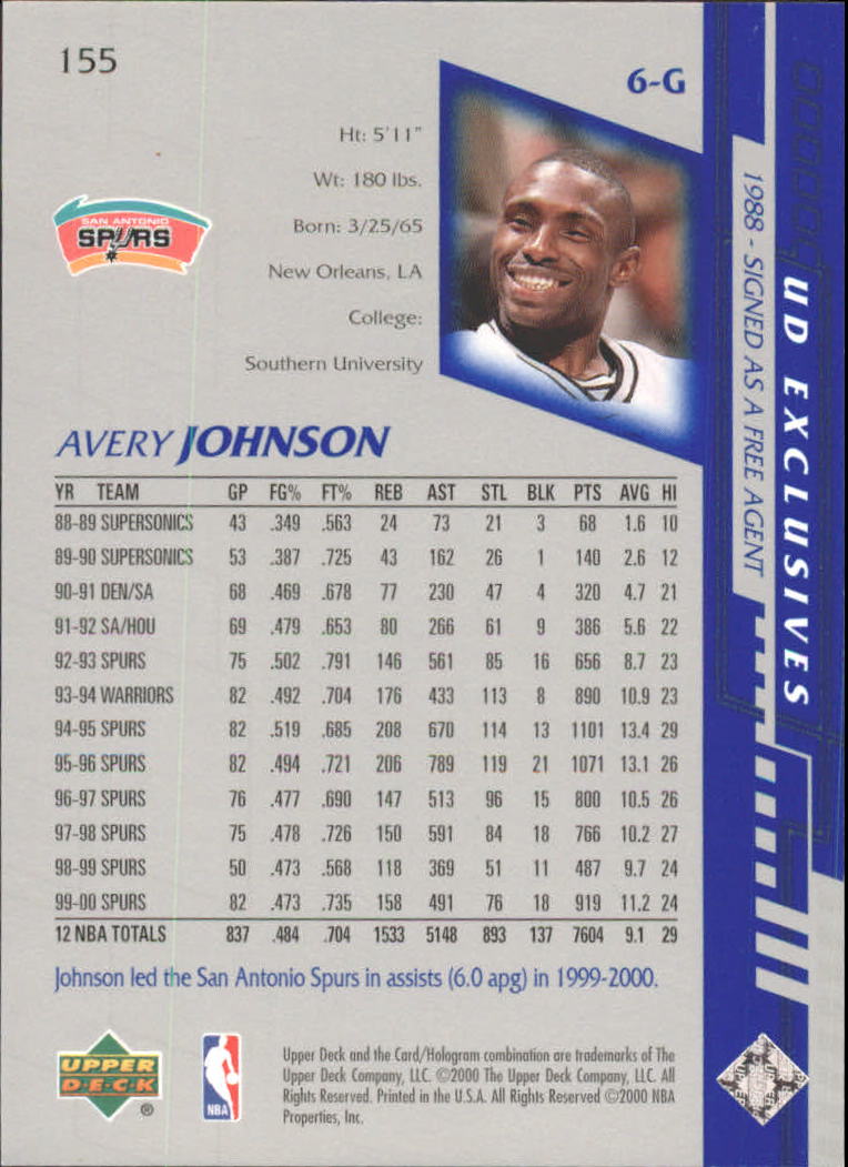 2000-01 Upper Deck Silver #155 Avery Johnson back image
