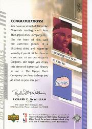 2000-01 Upper Deck Combo Materials #QRCM Quentin Richardson back image