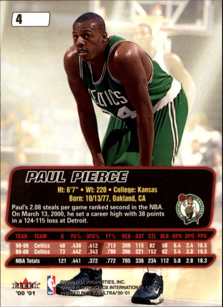 2000-01 Ultra #4 Paul Pierce back image