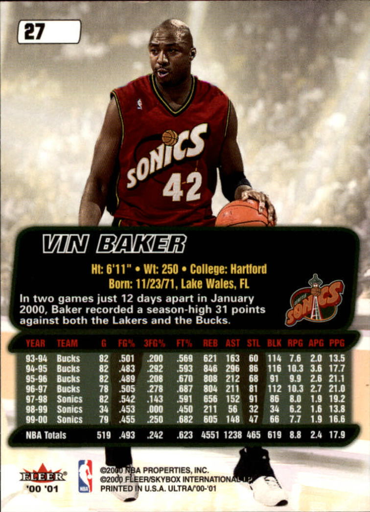 2000-01 Ultra #27 Vin Baker back image