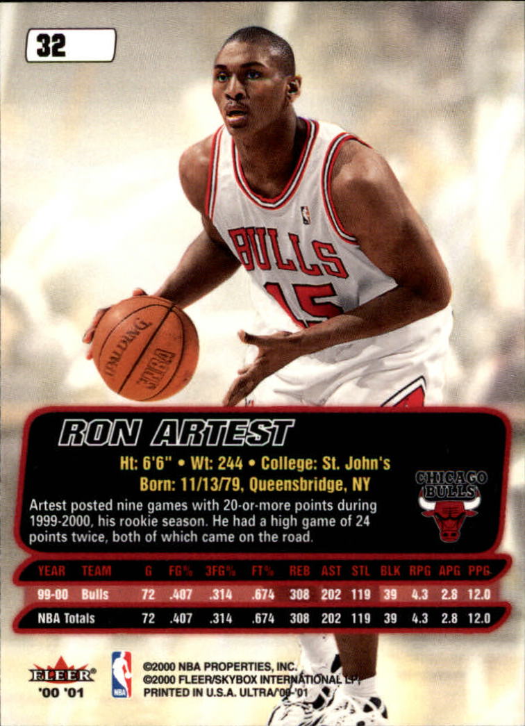 2000-01 Ultra #32 Ron Artest back image