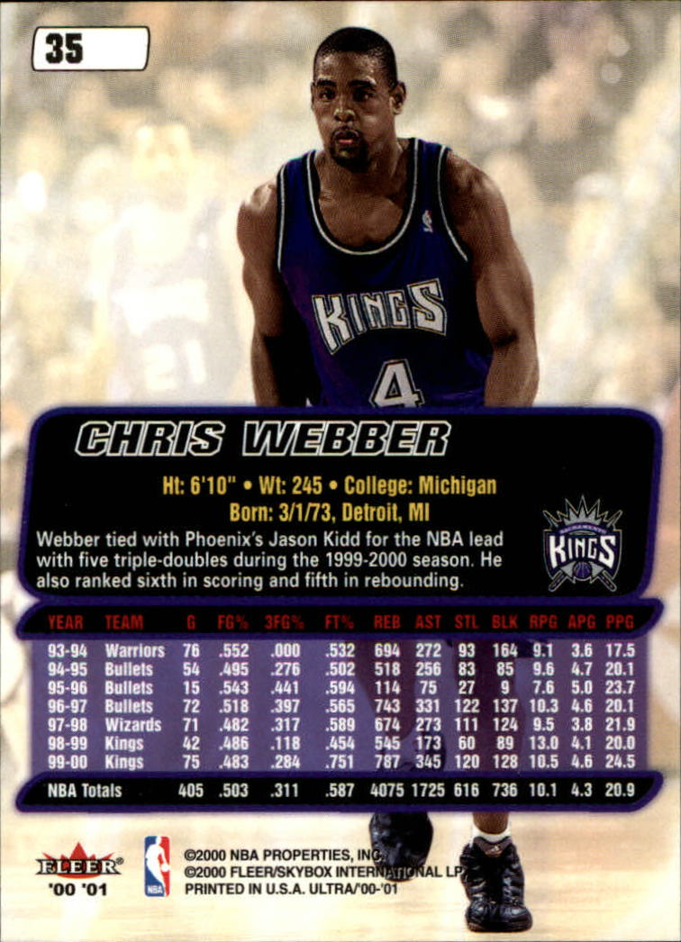 2000-01 Ultra #35 Chris Webber back image
