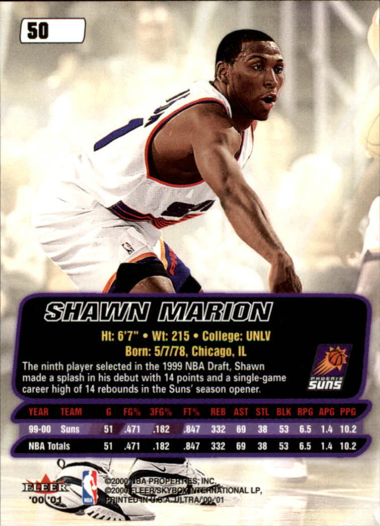 2000-01 Ultra #50 Shawn Marion back image